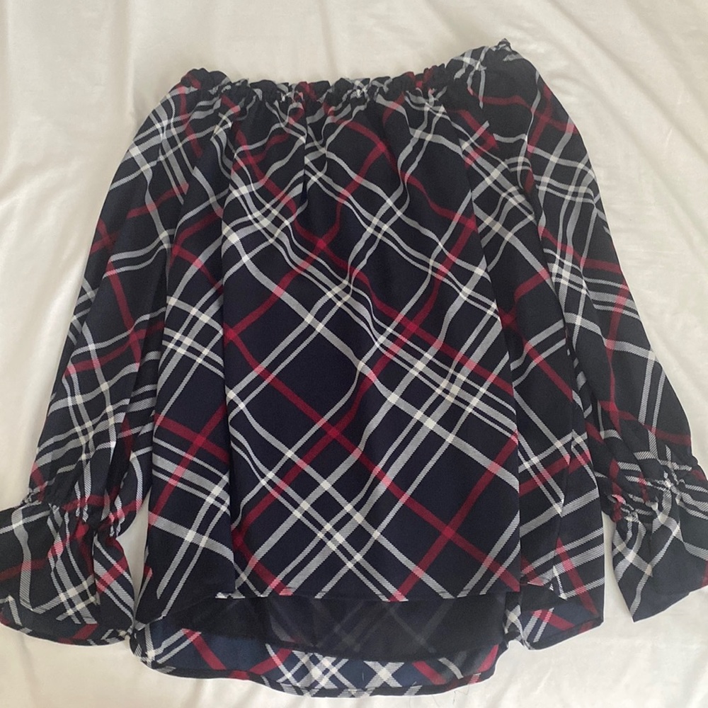 Loft off the shoulder plaid top